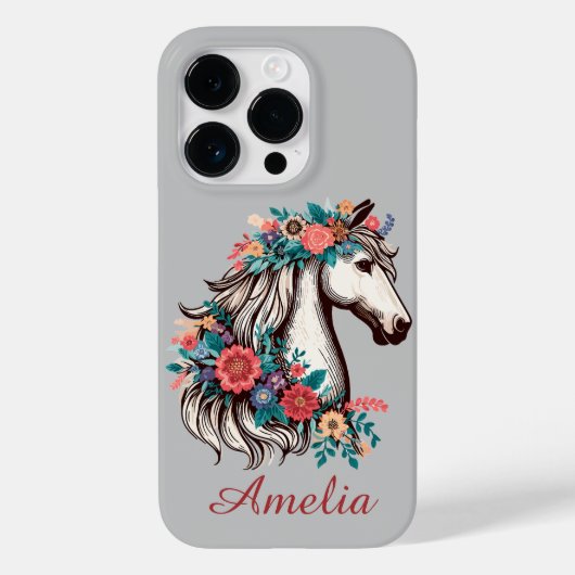 Gepersonaliseerde naam Boho Paard met bloemen Case-Mate iPhone Case (Achterkant)