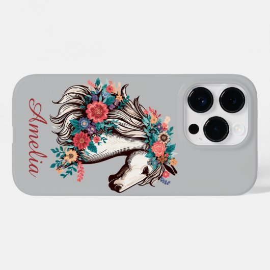 Gepersonaliseerde naam Boho Paard met bloemen Case-Mate iPhone Case (Achterkant (horizontaal))