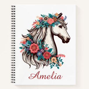 Gepersonaliseerde naam Boho Paard met bloemen Notitieboek