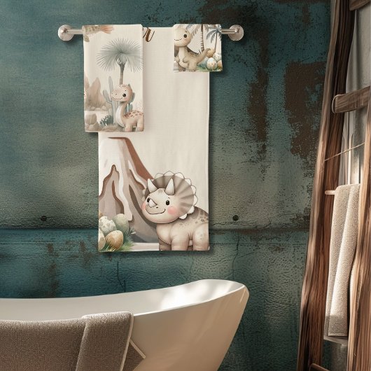 Gepersonaliseerde naam Boho Schattigee dinosaurus Bad Handdoek