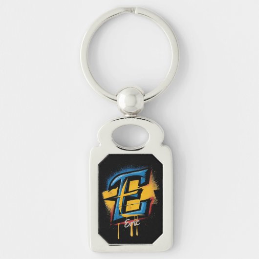 Gepersonaliseerde naam Bold Graffiti Initiaal "E" Sleutelhanger (Voorkant)