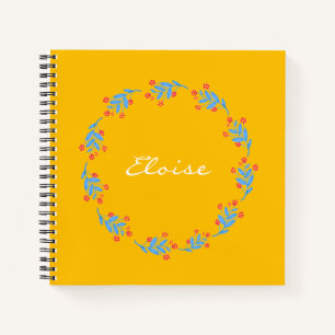 Gepersonaliseerde naam Bold Yellow Floral Writers Notitieboek
