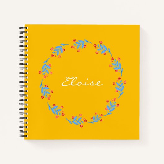 Gepersonaliseerde naam Bold Yellow Floral Writers Notitieboek (Voorkant)