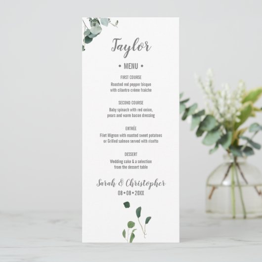 Gepersonaliseerde naam Botanische groene bladeren  Menu (Staand voorkant)