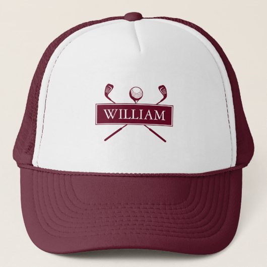 Gepersonaliseerde naam Bourgogne Golf Ball en club Trucker Pet (Voorkant)