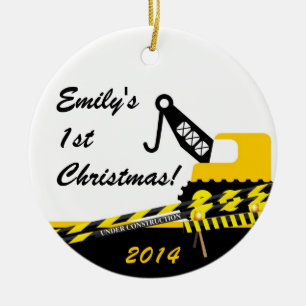 Gepersonaliseerde naam bouwkraan keramisch ornament