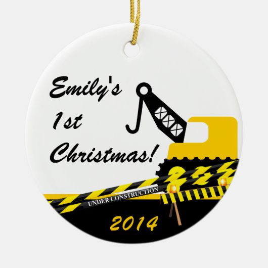 Gepersonaliseerde naam bouwkraan keramisch ornament (Voorkant)