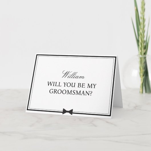 Gepersonaliseerde naam Bowtie Groomsman Voorstel Kaart (Voorkant)