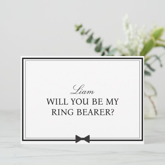 Gepersonaliseerde naam Bowtie Ring Drager Voorstel Kaart (Staand voorkant)