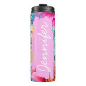 Gepersonaliseerde naam Bright Pink Floral Unieke G Thermosbeker (Voorkant)
