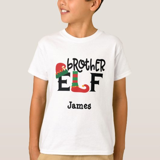 Gepersonaliseerde naam Brother Elf Christmas T-shi T-shirt (Voorkant)