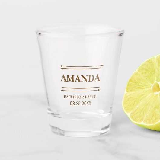 GEPERSONALISEERDE NAAM BRUIDSJUFFER AFGESTUDERDENP SHOT GLAS (Voorkant)