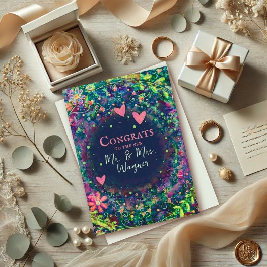 Gepersonaliseerde naam Bruiloft Modern Paarse Eleg Kaart