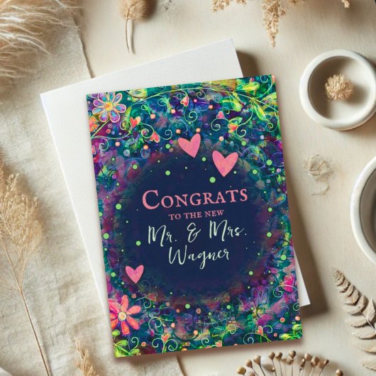 Gepersonaliseerde naam Bruiloft Modern Paarse Eleg Kaart