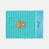Gepersonaliseerde naam bruine uil turquoise chevro fleece deken (Voorkant (Horizontaal))