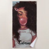 Gepersonaliseerde naam Bubble Zwart Meisje Strandl Strandlaken (Voorkant)