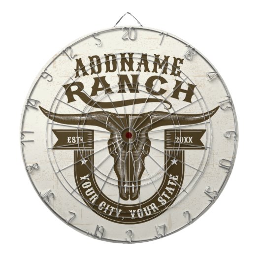 Gepersonaliseerde NAAM Bull Steer Skull Westerne R Dartbord (Voorkant)