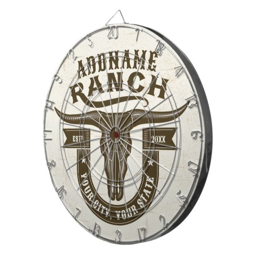 Gepersonaliseerde NAAM Bull Steer Skull Westerne R Dartbord (Voorkant Rechts)