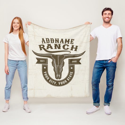 Gepersonaliseerde NAAM Bull Steer Skull Westerne R Fleece Deken (In situ)