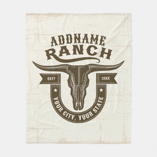Gepersonaliseerde NAAM Bull Steer Skull Westerne R Fleece Deken (Voorkant)