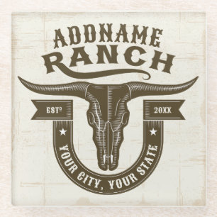 Gepersonaliseerde NAAM Bull Steer Skull Westerne R Glazen Onderzetter