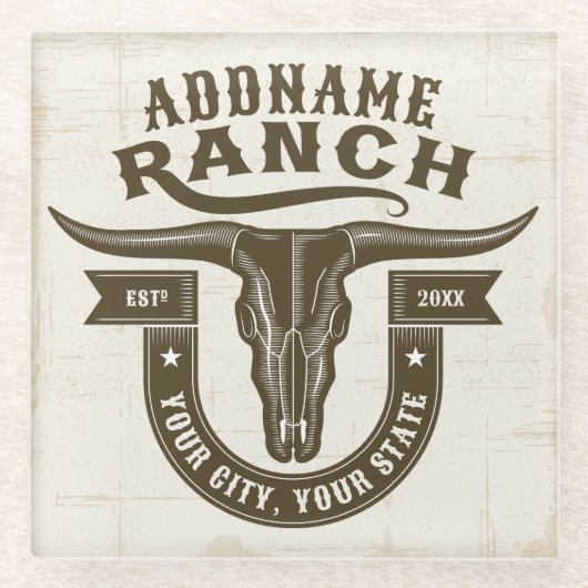 Gepersonaliseerde NAAM Bull Steer Skull Westerne R Glazen Onderzetter (Voorkant)