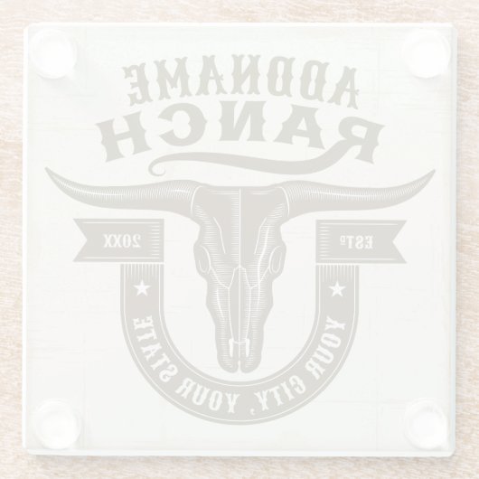 Gepersonaliseerde NAAM Bull Steer Skull Westerne R Glazen Onderzetter (Achterkant)
