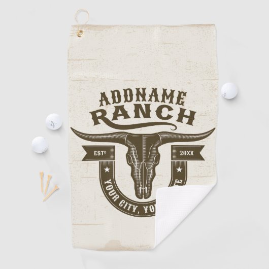 Gepersonaliseerde NAAM Bull Steer Skull Westerne R Golfhanddoek (Insitu)