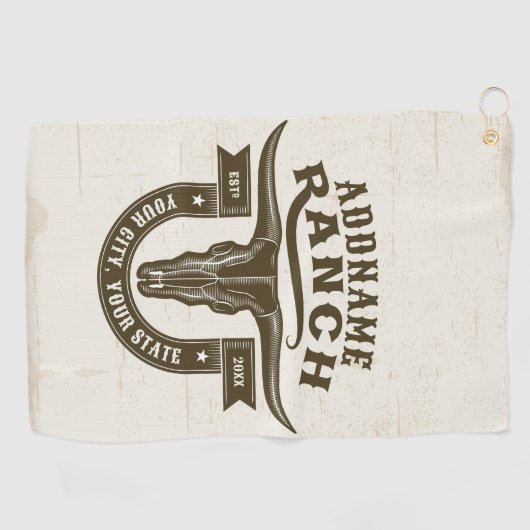 Gepersonaliseerde NAAM Bull Steer Skull Westerne R Golfhanddoek (Horizontaal)