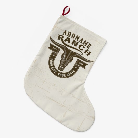 Gepersonaliseerde NAAM Bull Steer Skull Westerne R Grote Kerstsok (Voorkant (Hangend))