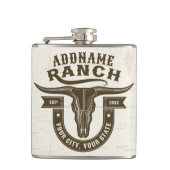 Gepersonaliseerde NAAM Bull Steer Skull Westerne R Heupfles (Voorkant)