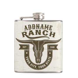 Gepersonaliseerde NAAM Bull Steer Skull Westerne R Heupfles