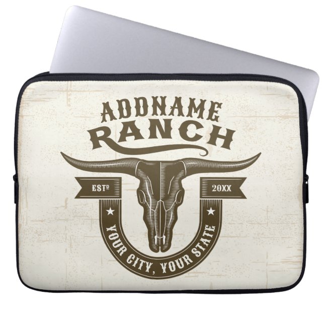Gepersonaliseerde NAAM Bull Steer Skull Westerne R Laptop Sleeve (Voorkant)