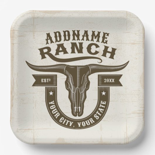 Gepersonaliseerde NAAM Bull Steer Skull Westerne R Papieren Bordje (Voorkant)