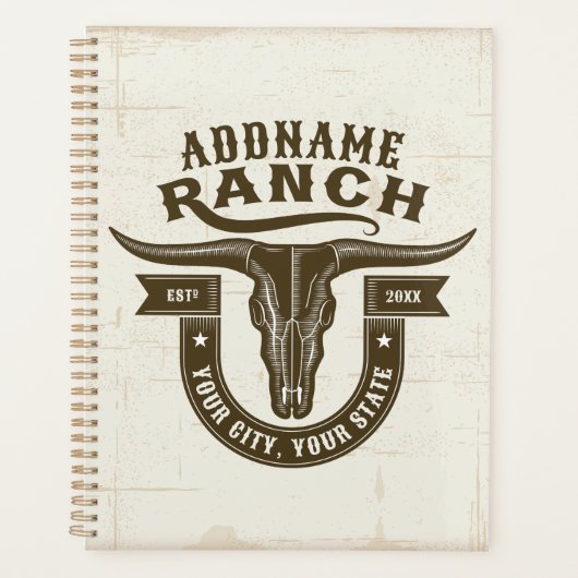 Gepersonaliseerde NAAM Bull Steer Skull Westerne R Planner (Voorkant)