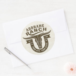 Gepersonaliseerde NAAM Bull Steer Skull Westerne R Ronde Sticker