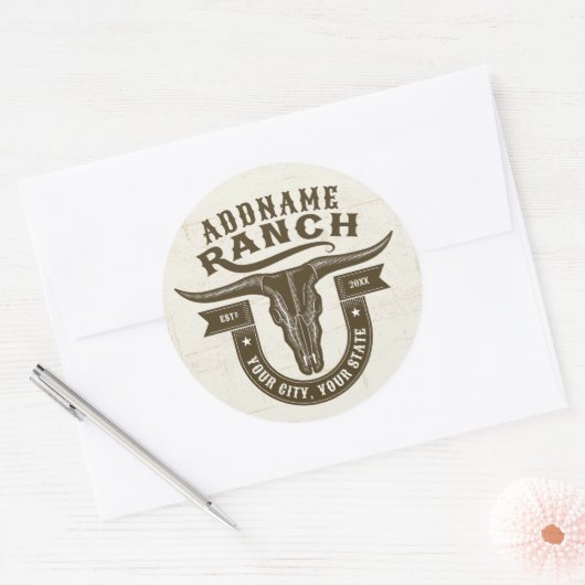 Gepersonaliseerde NAAM Bull Steer Skull Westerne R Ronde Sticker (Envelop)