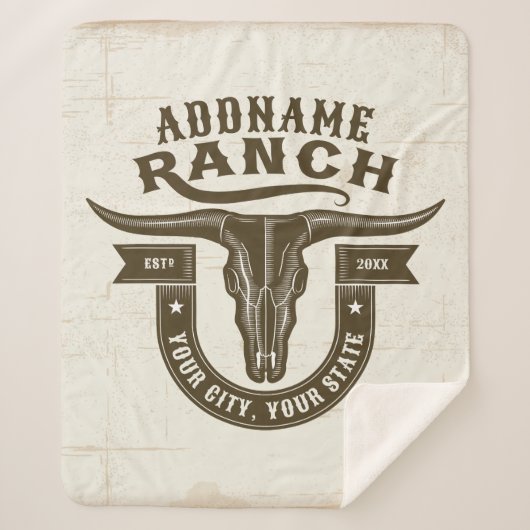 Gepersonaliseerde NAAM Bull Steer Skull Westerne R Sherpa Deken (Voorkant)
