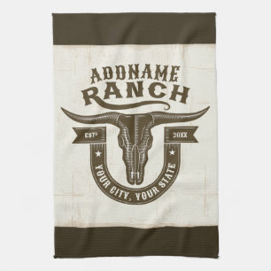 Gepersonaliseerde NAAM Bull Steer Skull Westerne R Theedoek