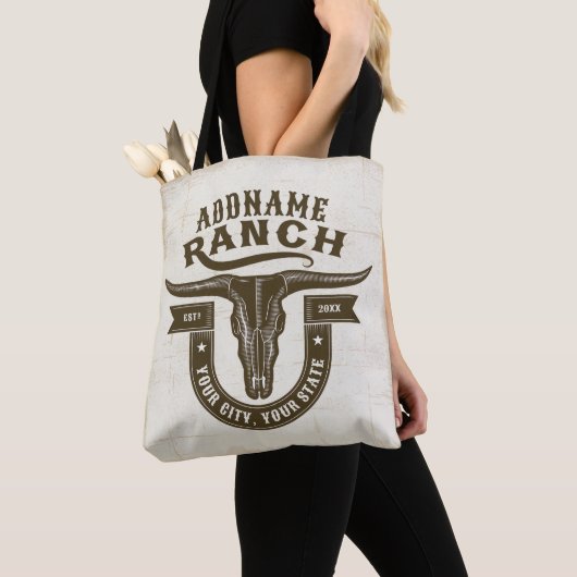 Gepersonaliseerde NAAM Bull Steer Skull Westerne R Tote Bag (Dichtbij)