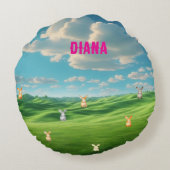Gepersonaliseerde naam Bunnies Rond Kussen (Achterkant)