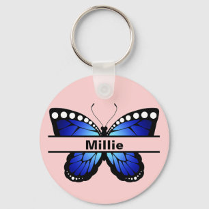 Gepersonaliseerde naam Butterfly Coral Pink Sleute Sleutelhanger