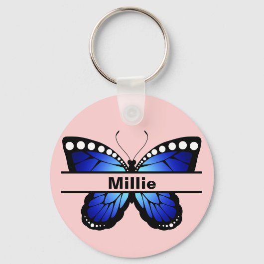 Gepersonaliseerde naam Butterfly Coral Pink Sleute Sleutelhanger (Voorkant)