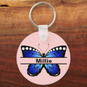 Gepersonaliseerde naam Butterfly Coral Pink Sleute Sleutelhanger (Achterkant)