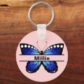 Gepersonaliseerde naam Butterfly Coral Pink Sleute Sleutelhanger (Voorkant)