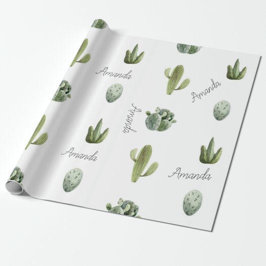 Gepersonaliseerde naam Cactus Succulent Southwest Cadeaupapier (Uitgerold)