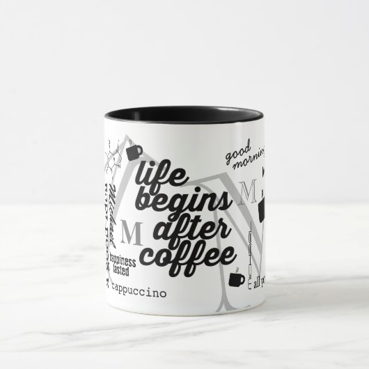 gepersonaliseerde naam caffeine collage zwart mok (Midden)