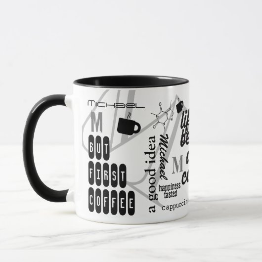 gepersonaliseerde naam caffeine collage zwart mok (Links)