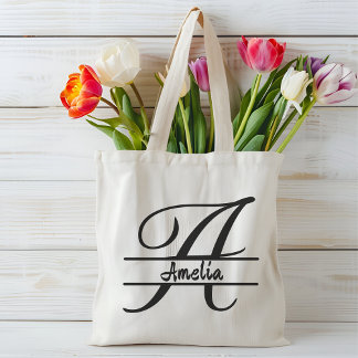 gepersonaliseerde naam canvas tas, aangepaste lett tote bag