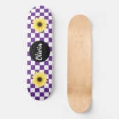Gepersonaliseerde Naam Checkerboard & Zonnebloem p Persoonlijk Skateboard (Voorkant)